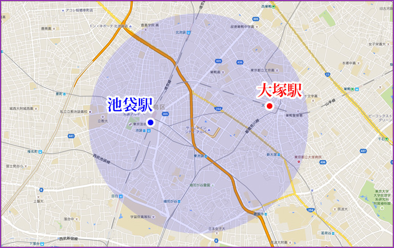 池袋駅・大塚駅周辺のご自宅の地図